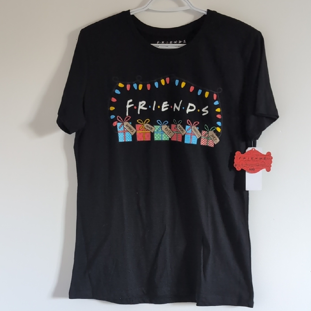 FRIENDS Black Tee with Colorful Gift Print